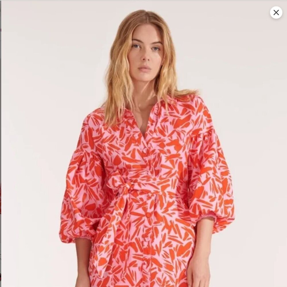 Veronica Beard Samy Silk Exaggerated Statement Puff Sleeve Shirt Dress Size 14